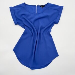 Express Royal Blue Crepe Blouse Short Sleeve Womens Small